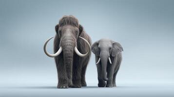 This Mammoth alongside a juvenile elephant, illustrating evolutionary links between species. photo