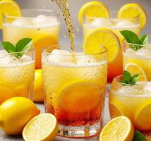 Refreshing Iced Tea with Fr Lemon Slices and Mint photo