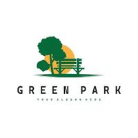 sencillo parque logo concepto, con hermosa y cómodo árbol silla para relajante jugando sencillo diseño modelo ilustración para póster y marca vector