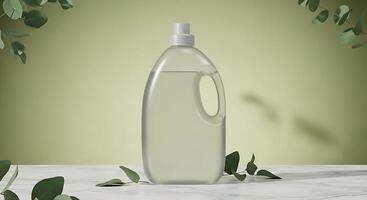 A bottle of liquid is sitting on a table photo