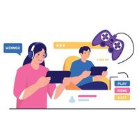 Gamers playing video games together vector