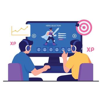 Gamers choosing heroes on a computer vector