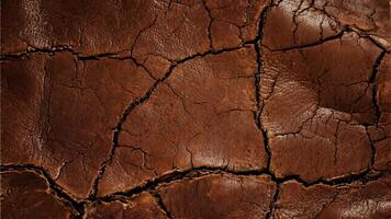 Close-up texture of cracked dark brown leather, showing detailed wrinkles and crevices, suitable as a background for design projects photo