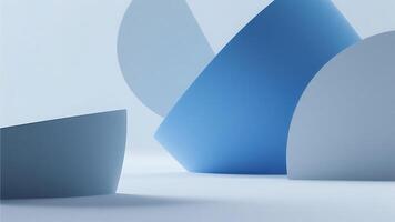 Abstract geometric shapes background with light blue and white curved forms, minimalist modern design, 3D render for product display or presentation photo