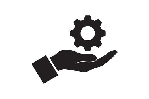 Hand Holding Gear Icon Symbolizing Solution Service and Technical Support for Business and Engineering Applications vector