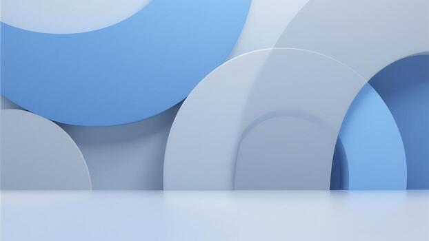 Abstract pastel blue and white circular shapes background, modern minimalist geometric design, seamless backdrop for product display or presentation, clean and simple design with copy space photo