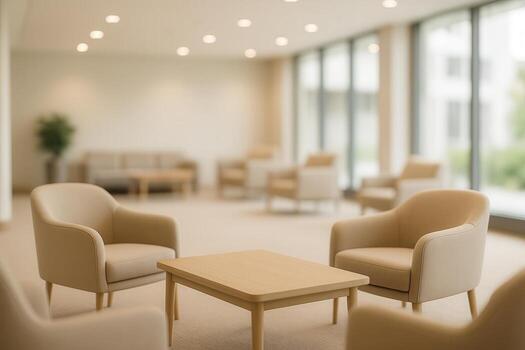 Elegant Conference Lounge With Modern Furniture and Large Windows Offering Natural Light and Relaxation Atmosphere for Business Meetings and Networking Events in Contemporary Style photo