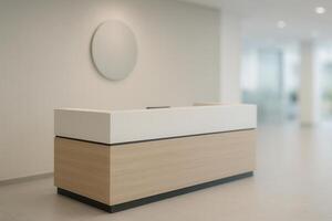 Sleek Modern Reception in Minimalist Office Environment with Neutral Tones and Contemporary Design Elements for Stylish Business Spaces photo