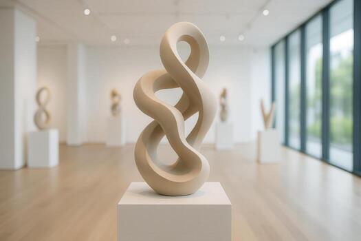 moderno resumen escultura en elegante galería ajuste con borroso Arte antecedentes y natural ligero foto