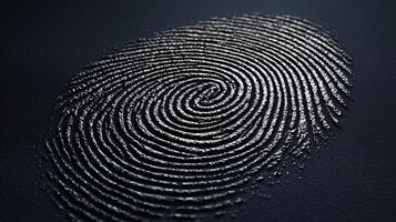 Focusing on a detailed fingerprint pattern, this visual illustrates the intricacies of biometric technology used for identity verification and security applications. photo