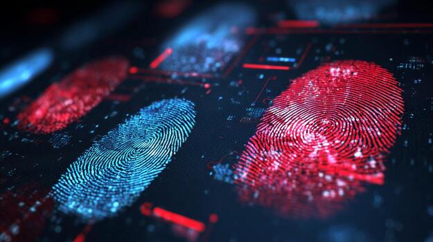 avanzado biométrico tecnología vitrinas huella dactilar y ojo reconocimiento comprometido en un digital interfaz, destacando seguridad caracteristicas en identificación sistemas foto