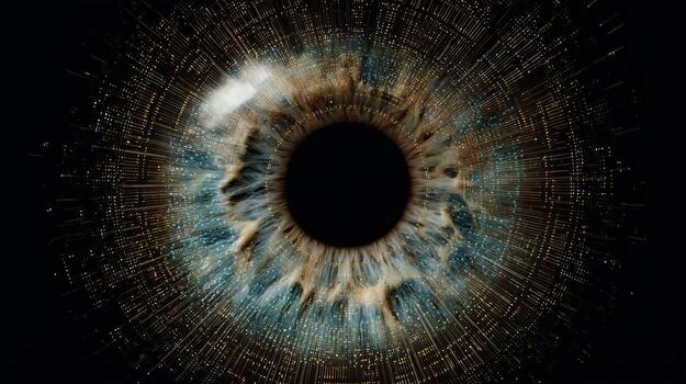 This visual representation showcases vibrant details of an eye, highlighting the connection between biometric technology and security features. The intricate design emphasizes digital aspects. photo