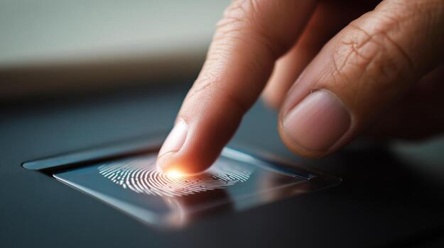 A person is using a biometric scanner to register their fingerprint, highlighting the importance of secure identification methods. This technology is crucial for access control in various settings. photo