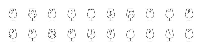 Broken Glass Line Icon Set. Outline Signs for Graphic and Web Design, Apps, Adverts, Various Cards vector