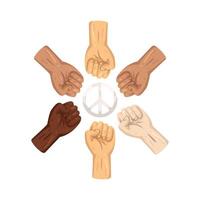 Diverse Fists Around Peace Symbol Illustration vector