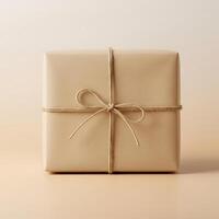 Minimalist Kraft Paper Gift Box with Natural Twine Bow on Seamless Neutral Background photo