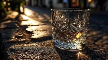 A Clear Glass of Mezcal on a Rustic Stone Surface photo