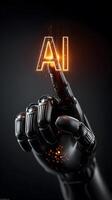 A Close-Up View of a Human Finger Touching a Glowing AI Symbol photo