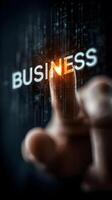 Digital interaction concept with a finger activating a glowing business icon photo