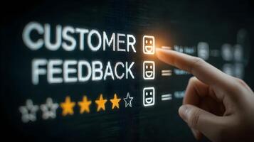 Visual of Businessperson Selecting Customer Feedback Icon for Ratings photo