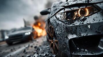 Scene of a Car Collision After an Accident photo
