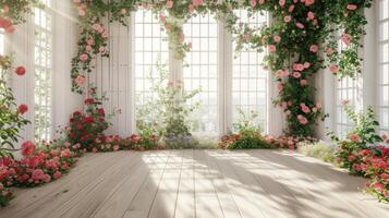Rose Garden Room with Windows and Wooden Floor photo