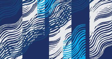 Hand drawn brush line abstract waves and water patchwork pattern in different shades of blue, Japanese and ethnic folk wood carving, block print collage texture background vector