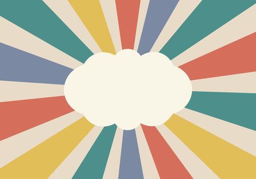 Retro Sunburst Cloud Frame Background. Vibrant Rays in Vintage Color Scheme for Creative Posters, Invites, and Graphic Templates vector