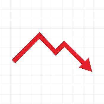 Red Downward Arrow Zigzag on Grid. Economic Decline, Loss Concept, and Negative Data Trend Visualization for Business and Finance vector