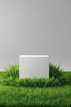 A blank box sitting in the grass with grass around it photo