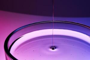 Serum or body cream flows into a petri dish on a purple background. photo