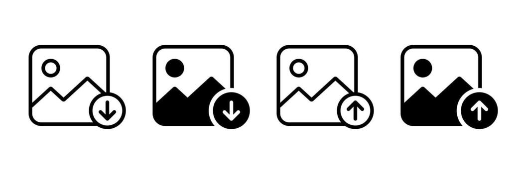 Download or upload picture icons. Download image and upload image icon set. vector