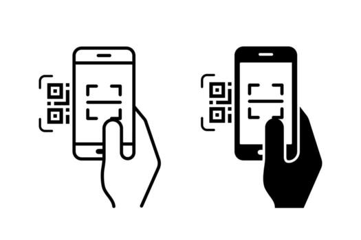 QR code scan icon with smartphone. Scanning code process symbol. Scan me barcode sign. Scan QR code flat icon with phone. vector