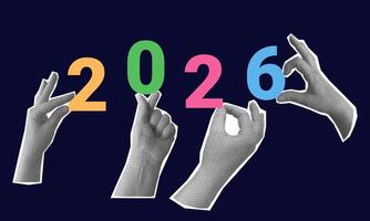 Festive New Year collage with celebration elements vector