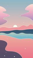 Abstract Retro Trendy Celestial Background Pink Purple Blue Lines Sea Landscape Dots vector