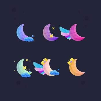 Moon Glossy Blue Game GUI Icon Badge Set Sub Bit Badges Streamer Graphics Games Wings Emblem Twitch Game Icon Badge Set Isolated vector