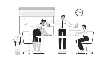 Conflict resolution doodle linear animation. Business mediation negotiation. HR manager calming down colleagues argument animated 2D outline characters sketch isolated on white. 4K motion video