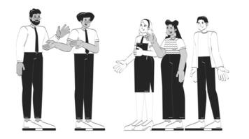 Diverse team greeting new employee doodle linear animation. Manager introducing. Office colleagues welcoming newbie animated 2D outline characters sketch isolated on white. 4K motion graphic video