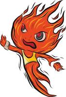 a fire character that burns and jumps to fly with fire in his hands vector