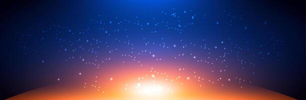 Starry night sky with colorful horizon vector