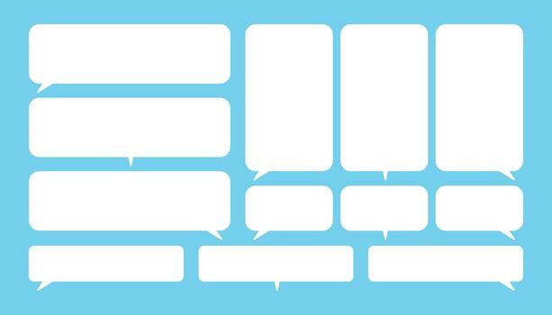 conjunto de blanco minimalista clásico habla burbujas de rectangular forma de diferente tamaños en azul antecedentes vector