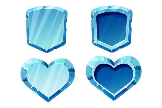 Ice heart, frozen gemstone, crystal in cartoon style isolated on white background. Game asset, decortion, button. vector