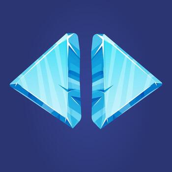 Ice button, frozen arrows, level menu in cartoon style isolated on white background. Glass shiny panel, game ui element. vector