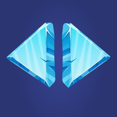Ice button, frozen arrows, level menu in cartoon style isolated on white background. Glass shiny panel, game ui element.