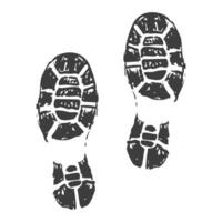 Shoe print boot, foot step silhouette mark. Boot Print textured, grunge. Mountain boot, hiking imprint . vector