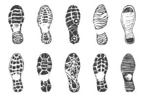 Shoe print boot, foot step silhouette mark. Boot Print textured, grunge. Mountain boot hiking imprint. vector