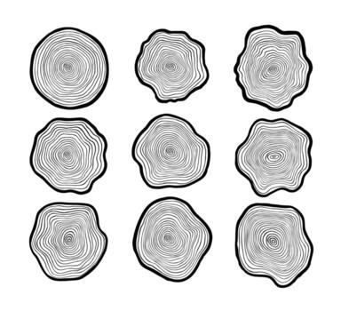 Tree ring black icon, simple illustrations set, wood slice with pattern vector