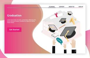 Graduation landing page isometric vector