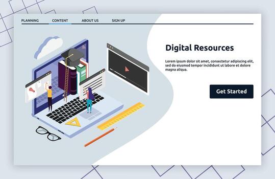 digital recursos aterrizaje página isométrica vector