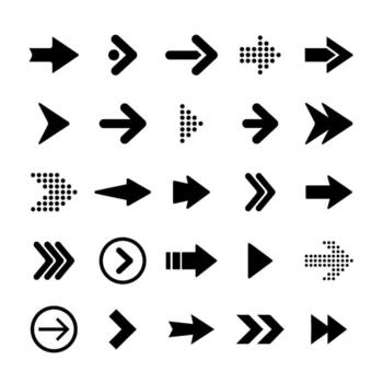 collection of arrow icons in various styles showing different direction pointer designs vector